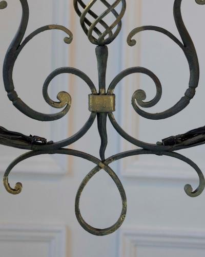 French 19th Century Six Light Iron Chandelier with Spiral and Scrolling Arms