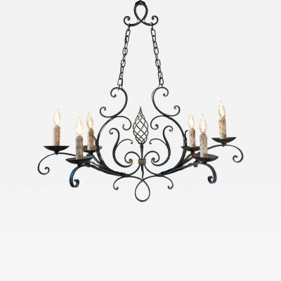 French 19th Century Six Light Iron Chandelier with Spiral and Scrolling Arms