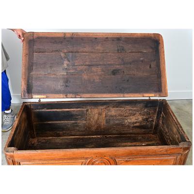 French 19th Century Solid Oak Carved Coffer