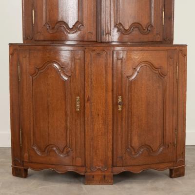 French 19th Century Solid Oak Corner Buffet a deux Corps