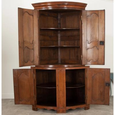French 19th Century Solid Oak Corner Buffet a deux Corps