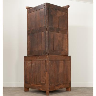 French 19th Century Solid Oak Corner Buffet a deux Corps