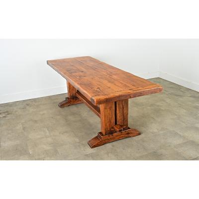 French 19th Century Solid Oak Trestle Base Table