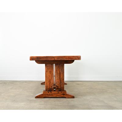 French 19th Century Solid Oak Trestle Base Table