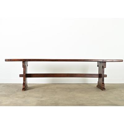 French 19th Century Solid Oak Trestle Table