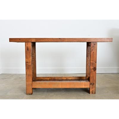French 19th Century Solid Oak Workbench