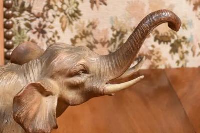 French 19th Century Terracotta Sculpture Depicting a Walking Asian Elephant
