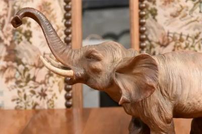 French 19th Century Terracotta Sculpture Depicting a Walking Asian Elephant