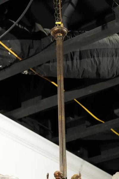 French 19th Century Three Light Bronze and Baccarat Chandelier with Cherubs