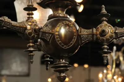 French 19th Century Three Light Bronze and Baccarat Chandelier with Cherubs