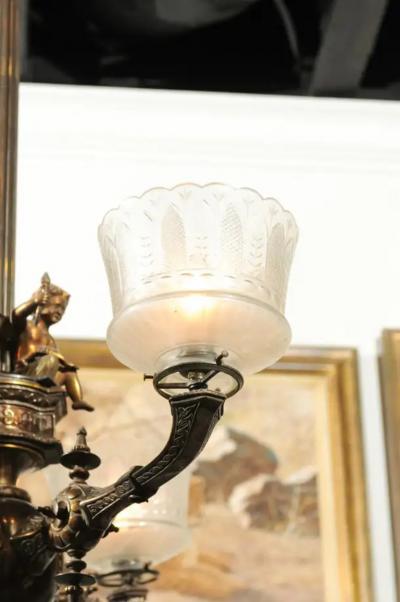 French 19th Century Three Light Bronze and Baccarat Chandelier with Cherubs