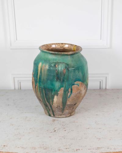 French 19th Century Turquoise and Green Glaze Confit Pot