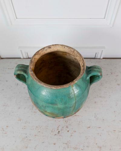 French 19th Century Turquoise and Green Glaze Confit Pot