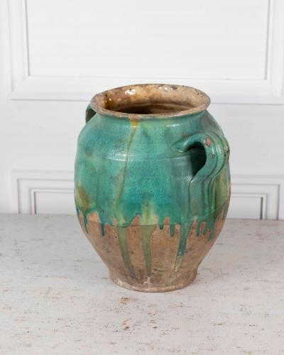 French 19th Century Turquoise and Green Glaze Confit Pot