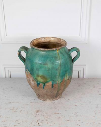 French 19th Century Turquoise and Green Glaze Confit Pot