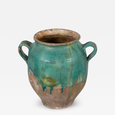 French 19th Century Turquoise and Green Glaze Confit Pot