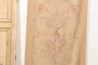 French 19th Century Vertical Hand Woven Tapestry with Floral D cor and Volutes