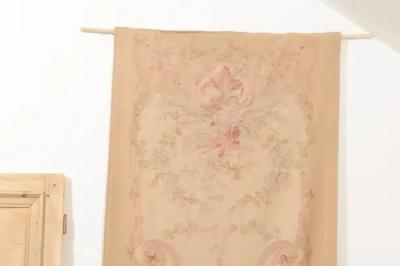 French 19th Century Vertical Hand Woven Tapestry with Floral D cor and Volutes