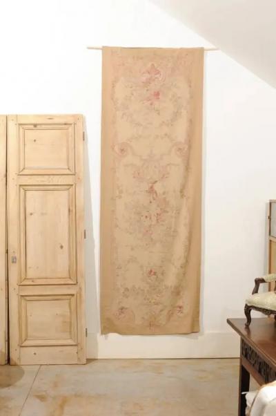 French 19th Century Vertical Hand Woven Tapestry with Floral D cor and Volutes
