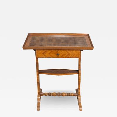 French 19th Century Walnut Cherry and Mahogany Tray Top Table with Marquetry