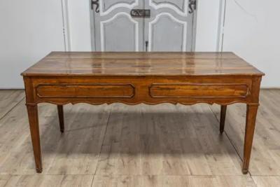 French 19th Century Walnut Desk with Carved Apron and Lateral Drawer
