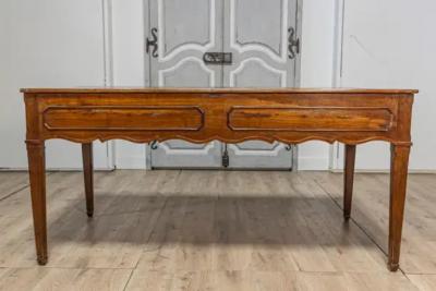 French 19th Century Walnut Desk with Carved Apron and Lateral Drawer