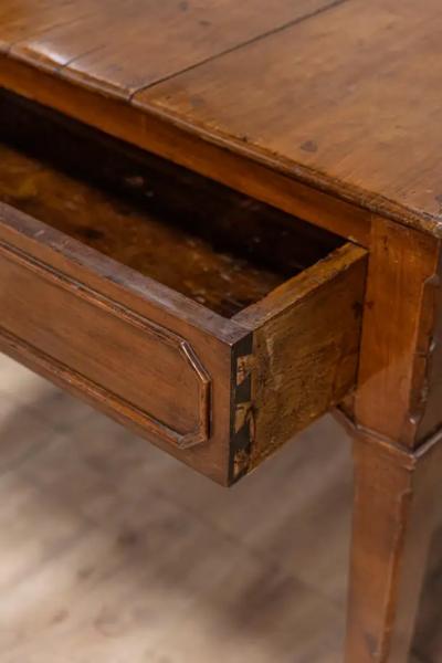 French 19th Century Walnut Desk with Carved Apron and Lateral Drawer