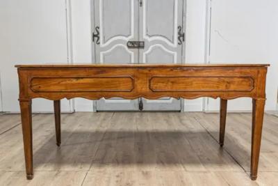 French 19th Century Walnut Desk with Carved Apron and Lateral Drawer