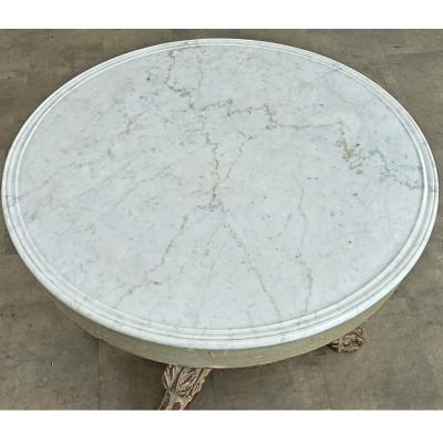French 19th Century White Marble Top Gueridon with Painted Finish