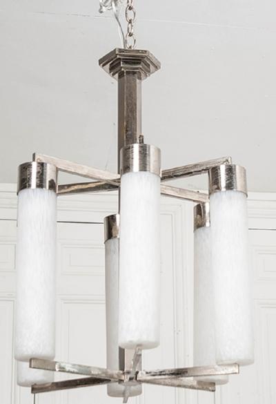 French 20th Century Art Deco Six Light Chandelier