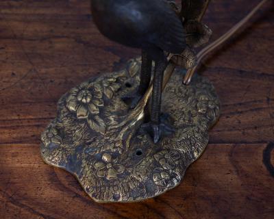 French 20th Century Art Nouveau Bronze Heron Lamp