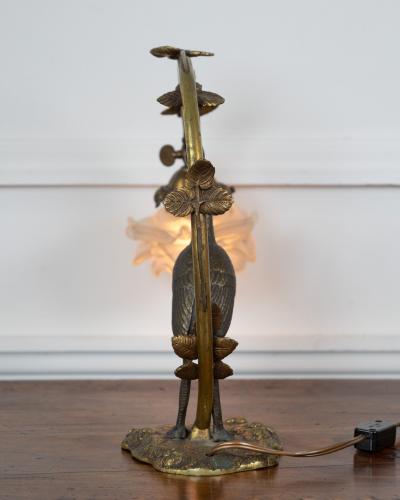 French 20th Century Art Nouveau Bronze Heron Lamp
