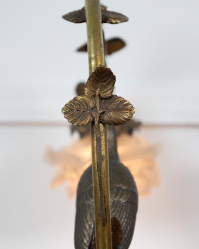 French 20th Century Art Nouveau Bronze Heron Lamp