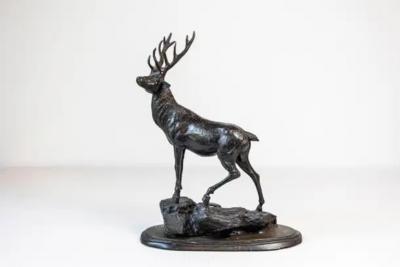 French 20th Century Bronze Statue of a Deer Circa 1920