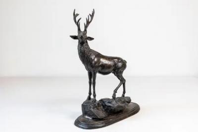 French 20th Century Bronze Statue of a Deer Circa 1920