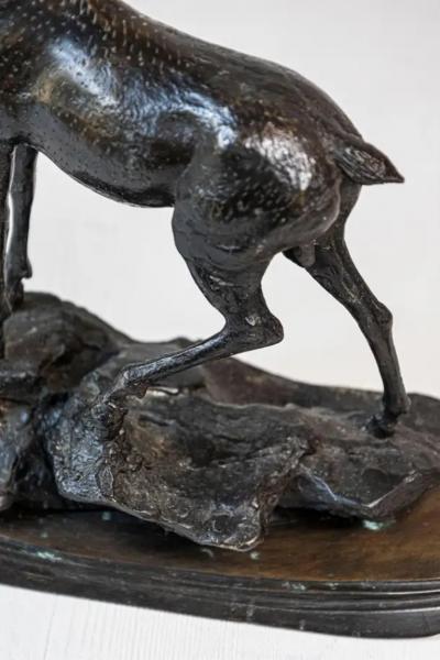 French 20th Century Bronze Statue of a Deer Circa 1920