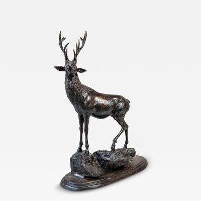 French 20th Century Bronze Statue of a Deer Circa 1920