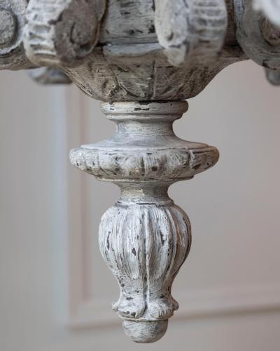 French 20th Century Carved and Painted Wood Twelve Light Chandelier