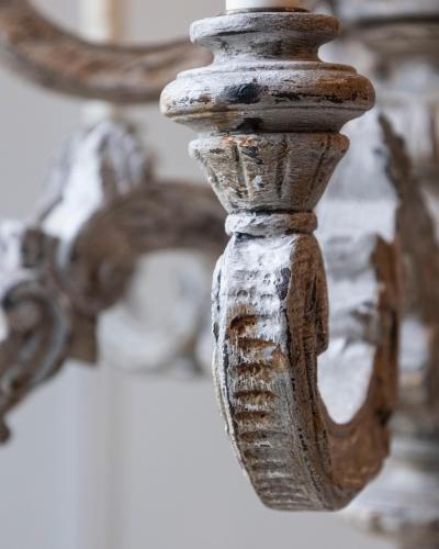 French 20th Century Carved and Painted Wood Twelve Light Chandelier
