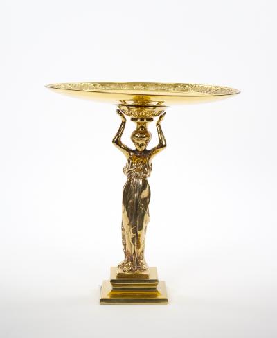 French 20th Century Classical Brass Maiden Figural Centerpiece with Relief Medal