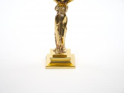 French 20th Century Classical Brass Maiden Figural Centerpiece with Relief Medal