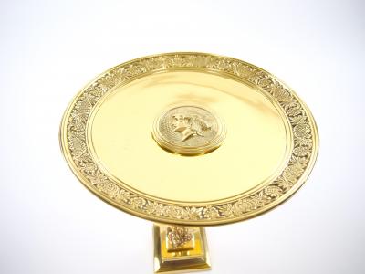 French 20th Century Classical Brass Maiden Figural Centerpiece with Relief Medal