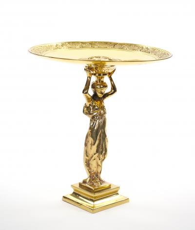 French 20th Century Classical Brass Maiden Figural Centerpiece with Relief Medal