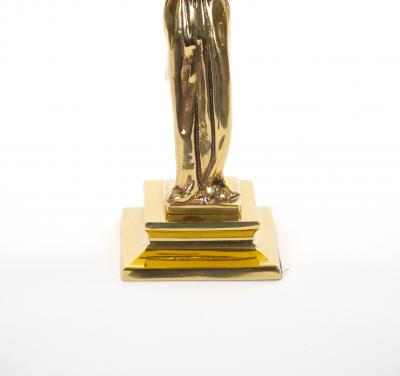 French 20th Century Classical Brass Maiden Figural Centerpiece with Relief Medal