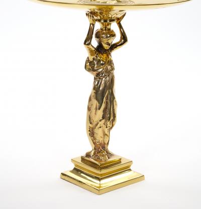 French 20th Century Classical Brass Maiden Figural Centerpiece with Relief Medal