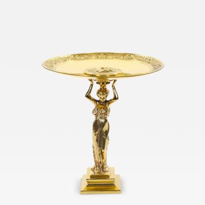 French 20th Century Classical Brass Maiden Figural Centerpiece with Relief Medal