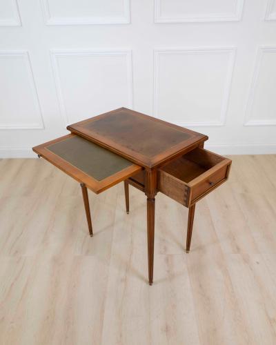 French 20th Century Louis XVI Style Cherrywood Side Table with Leather Top
