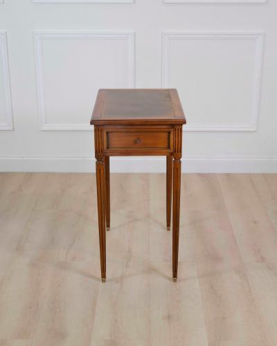 French 20th Century Louis XVI Style Cherrywood Side Table with Leather Top