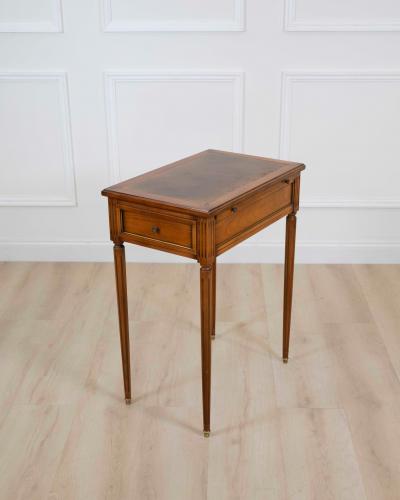 French 20th Century Louis XVI Style Cherrywood Side Table with Leather Top