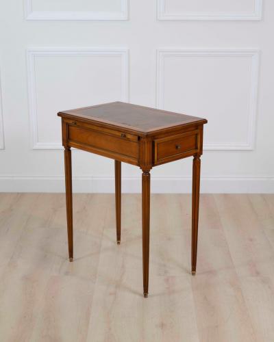 French 20th Century Louis XVI Style Cherrywood Side Table with Leather Top